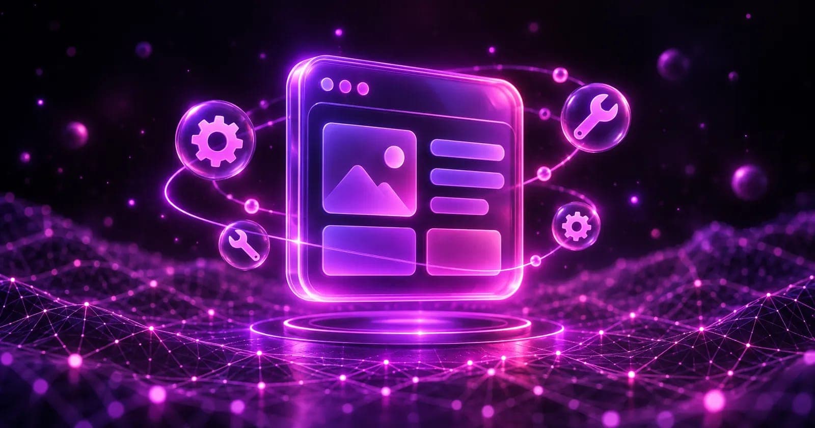 Glowing 3D app icon orbited by small maintenance gear nodes, representing ongoing app maintenance costs after launch